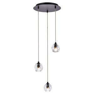 elegant lighting eren 3-light stainless steel and crystal glass pendant in black