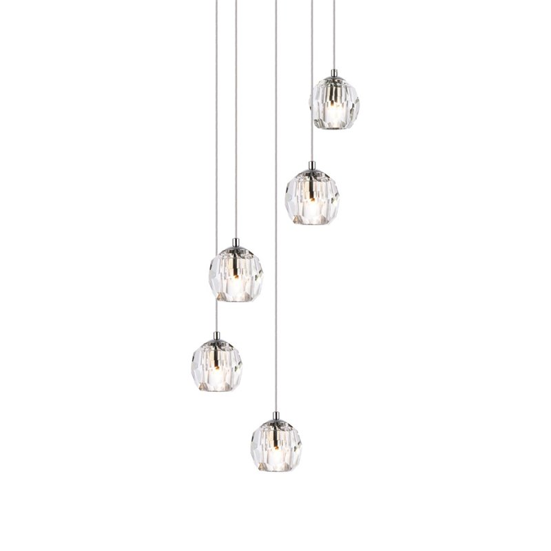 Elegant Lighting Eren 5-Light Stainless Steel and Glass Pendant in Chrome