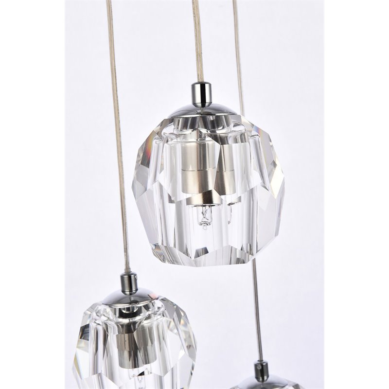 Elegant Lighting Eren 5-Light Stainless Steel and Glass Pendant in Chrome