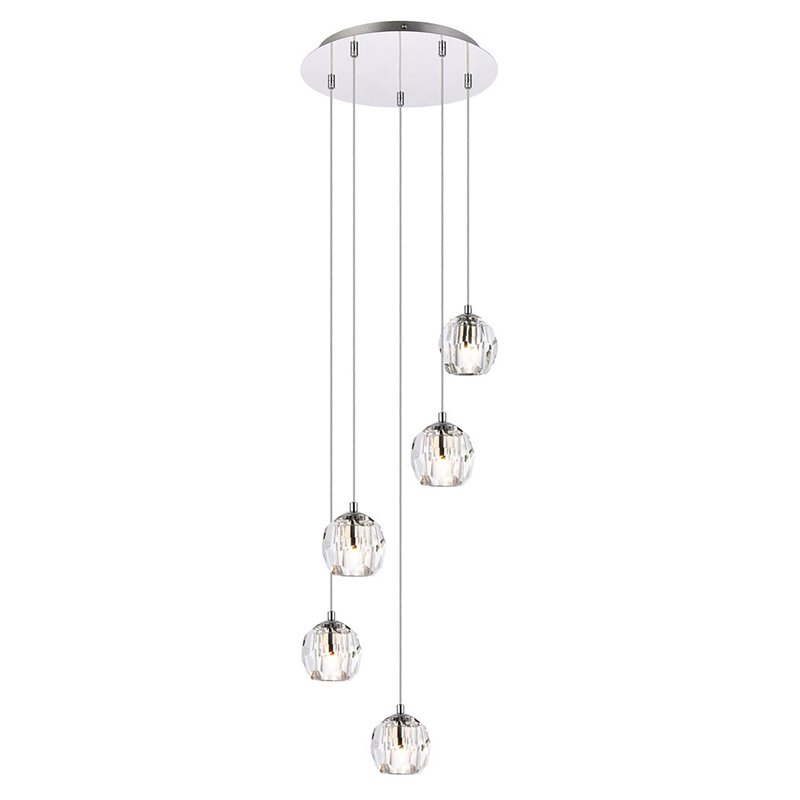 Elegant Lighting Eren 5-Light Stainless Steel and Glass Pendant in Chrome
