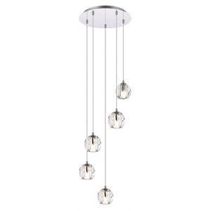 Elegant Lighting Eren 5-Light Stainless Steel and Glass Pendant in Chrome