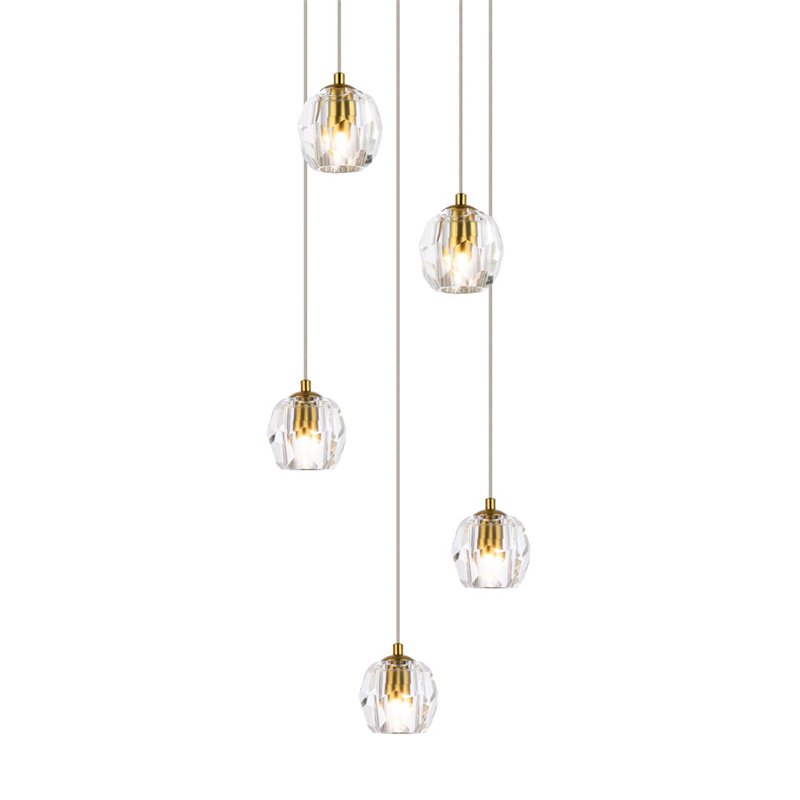 Elegant Lighting Eren 5-Light Stainless Steel and Glass Pendant in Gold