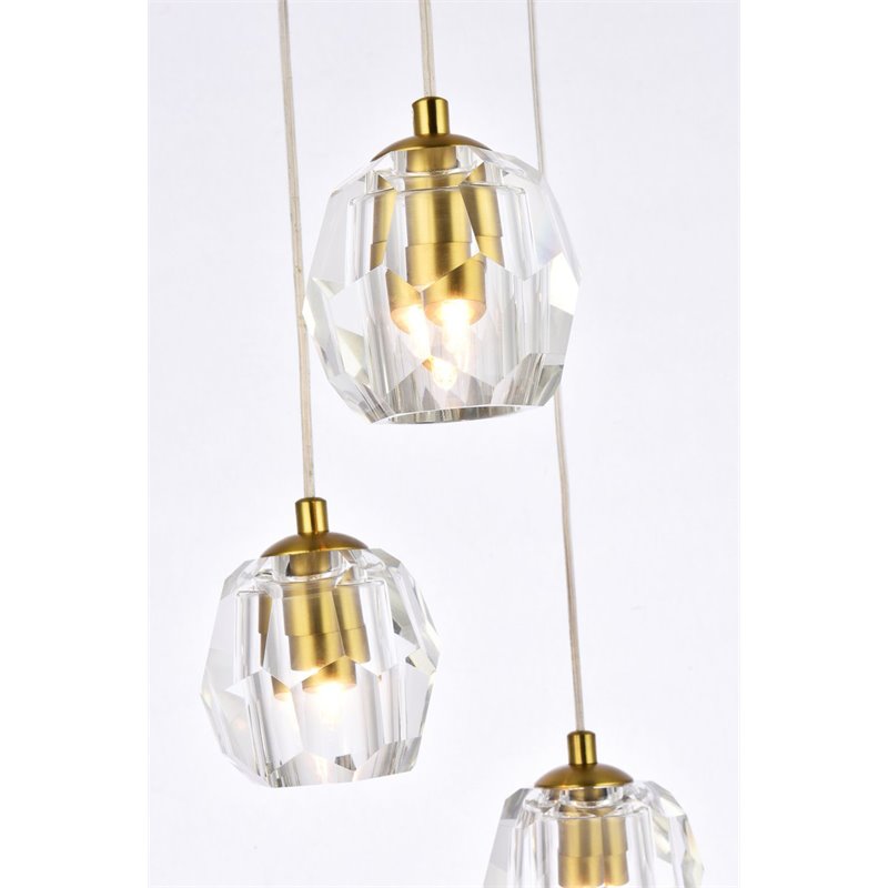 Elegant Lighting Eren 5-Light Stainless Steel and Glass Pendant in Gold