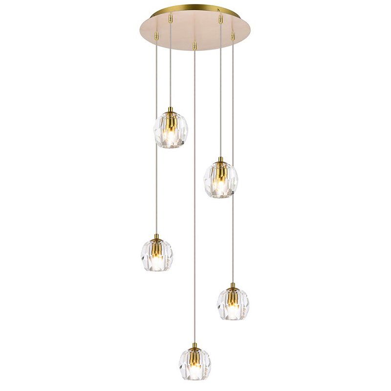 Elegant Lighting Eren 5-Light Stainless Steel and Glass Pendant in Gold