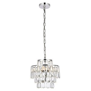 Elegant Lighting Mila 12&quot Contemporary Iron and Crystal Pendant in Chrome