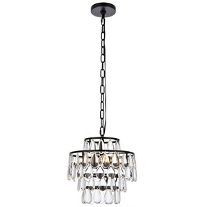 Elegant Lighting Mila 12&quot Contemporary Iron and Crystal Pendant in Black