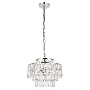 Elegant Lighting Mila 14&quot Contemporary Iron and Crystal Pendant in Chrome
