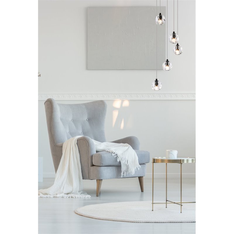 Elegant Lighting Eren 5-Light Stainless Steel and Crystal Glass Pendant in Black