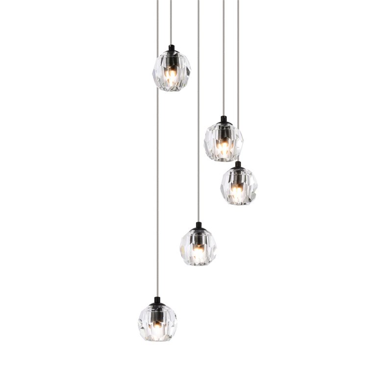 Elegant Lighting Eren 5-Light Stainless Steel and Crystal Glass Pendant in Black