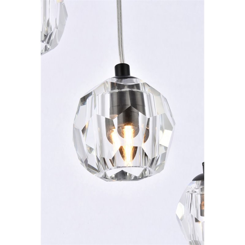 Elegant Lighting Eren 5-Light Stainless Steel and Crystal Glass Pendant in Black