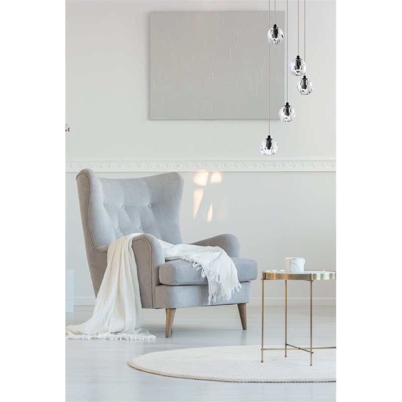 Elegant Lighting Eren 5-Light Stainless Steel and Crystal Glass Pendant in Black