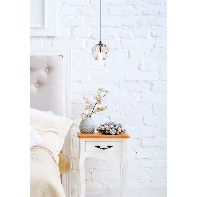 Elegant Lighting Eren 1-Light Stainless Steel and Glass Pendant in Chrome