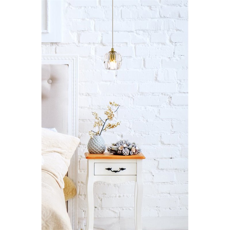 Elegant Lighting Eren 1-Light Stainless Steel and Glass Pendant in Gold