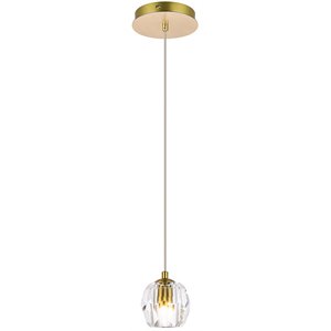 Elegant Lighting Eren 1-Light Stainless Steel and Glass Pendant in Gold
