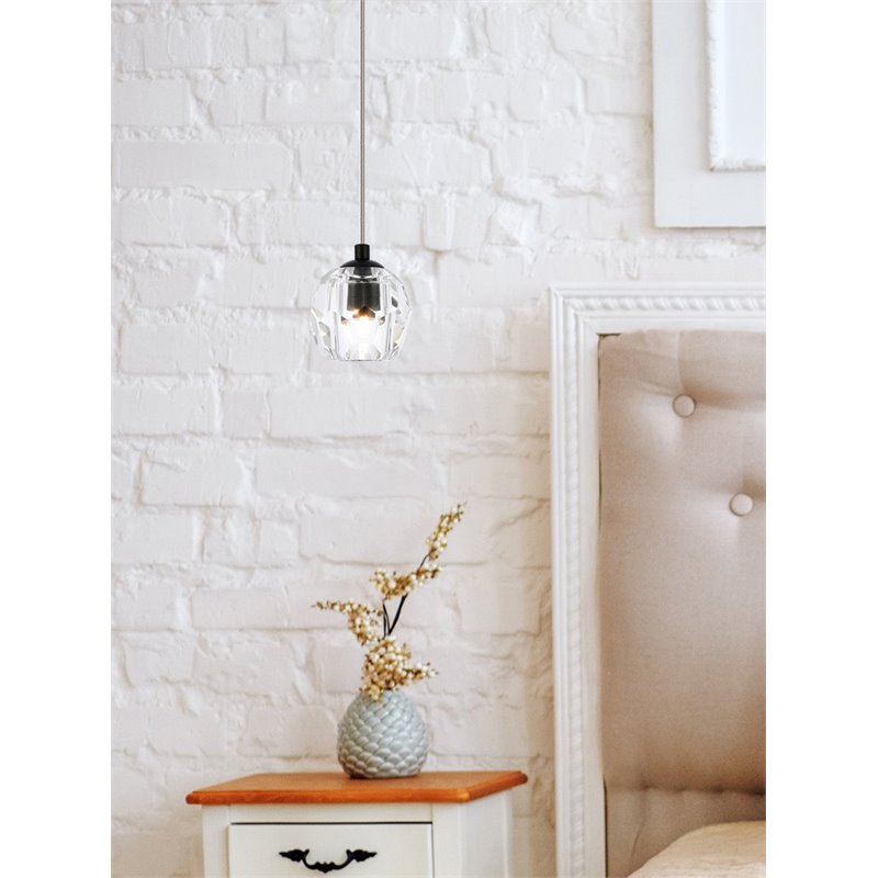 Elegant Lighting Eren 1-Light Stainless Steel and Glass Pendant in Black