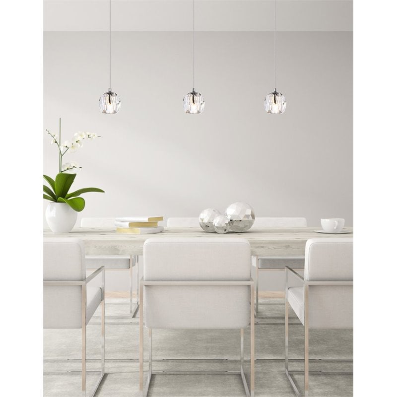 Elegant Lighting Eren 3-Light Stainless Steel & Glass Pendant in Chrome