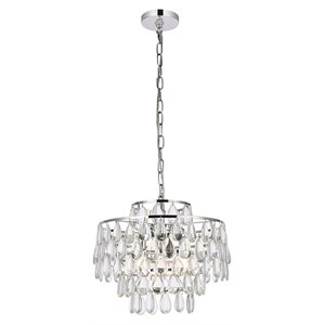 Elegant Lighting Mila 16&quot Contemporary Iron and Crystal Pendant in Chrome