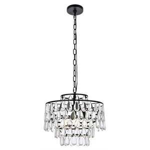 Elegant Lighting Mila 16&quot Contemporary Iron and Crystal Pendant in Black