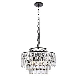 Elegant Lighting Mila 18&quot Contemporary Iron and Crystal Pendant in Black