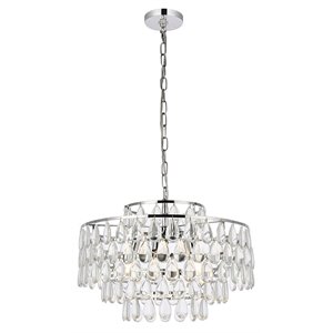 Elegant Lighting Mila 20&quot Contemporary Iron and Crystal Pendant in Chrome