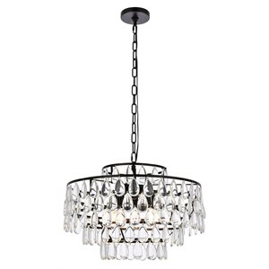 Elegant Lighting Mila 20&quot Contemporary Iron and Crystal Pendant in Black