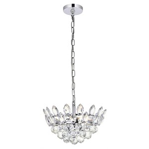 Elegant Lighting Emilia 14&quot Contemporary Iron and Crystal Pendant in Chrome