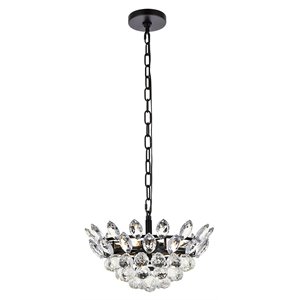 Elegant Lighting Emilia 14&quot Contemporary Iron and Crystal Pendant in Black