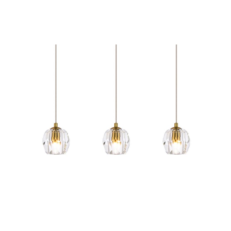 Elegant Lighting Eren 3-Light Stainless Steel and Glass Pendant in Gold