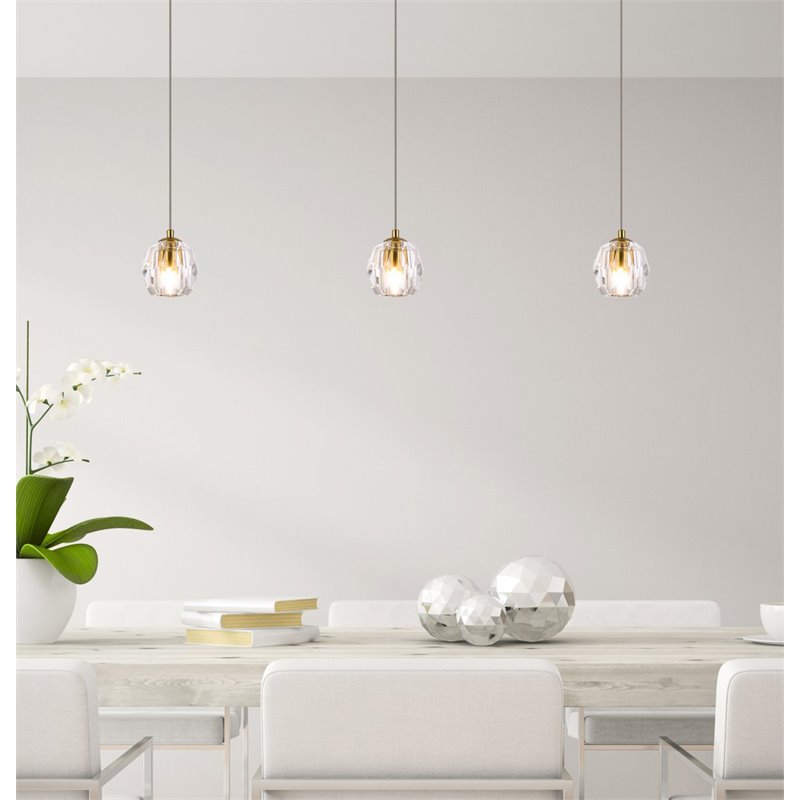 Elegant Lighting Eren 3-Light Stainless Steel and Glass Pendant in Gold