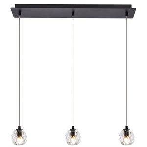 elegant lighting eren 3-light stainless steel and glass pendant in black
