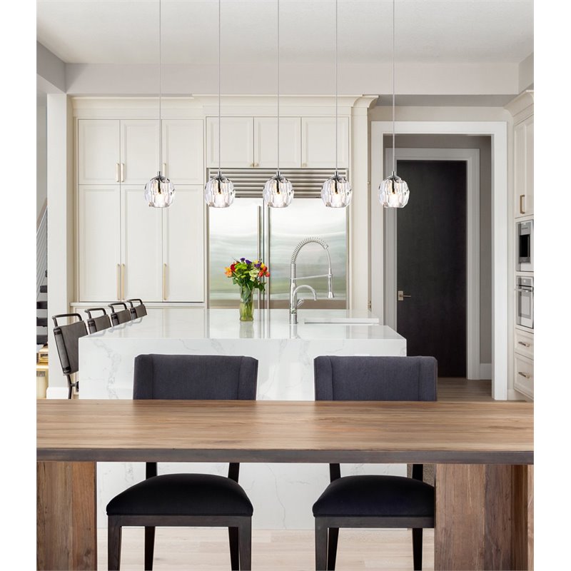 Elegant Lighting Eren 5-Light Stainless Steel & Glass Pendant in Chrome