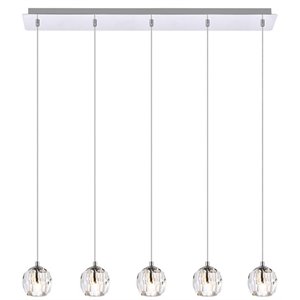 Elegant Lighting Eren 5-Light Stainless Steel & Glass Pendant in Chrome