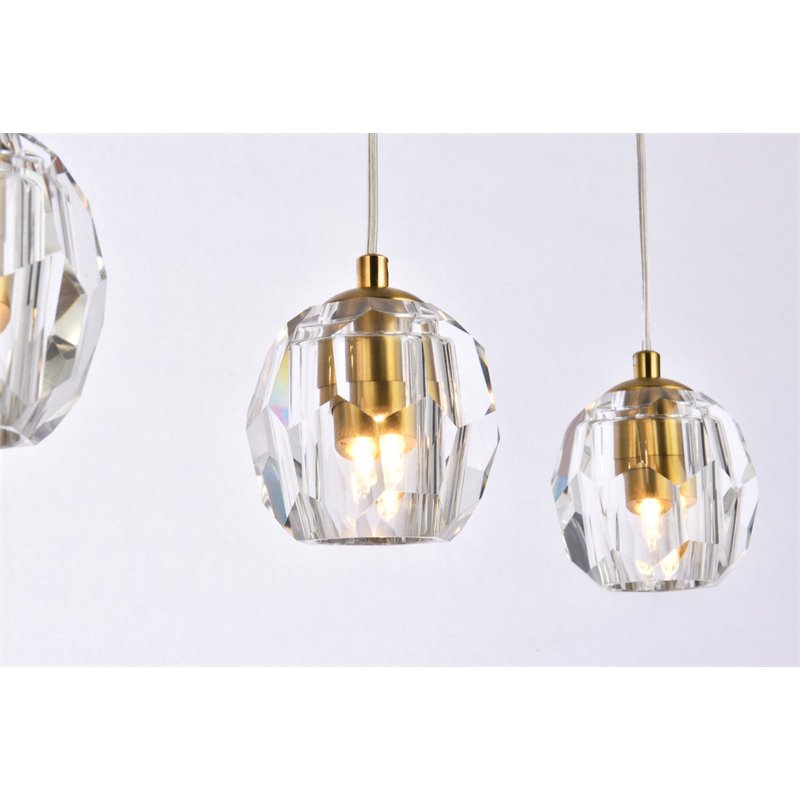 Elegant Lighting Eren 5-Light Stainless Steel and Crystal Glass Pendant in Gold