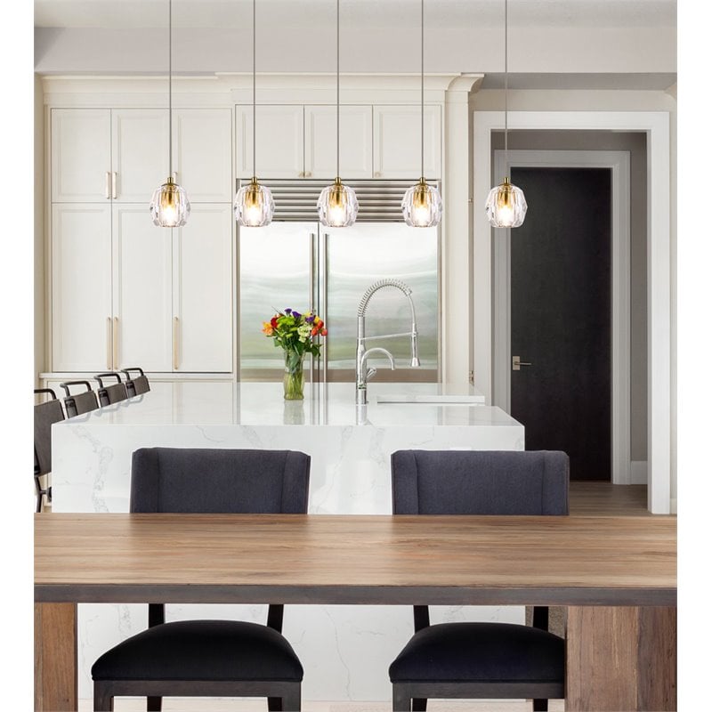 Elegant Lighting Eren 5-Light Stainless Steel and Crystal Glass Pendant in Gold