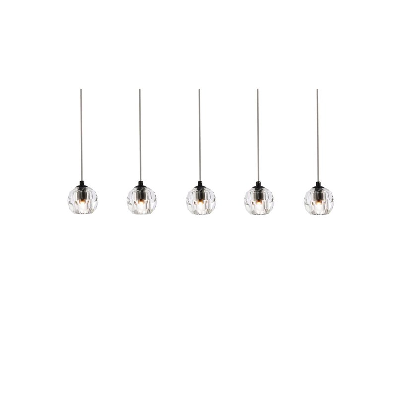 Elegant Lighting Eren 5-Light Stainless Steel and Glass Pendant in Black