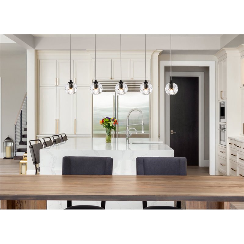 Elegant Lighting Eren 5-Light Stainless Steel and Glass Pendant in Black