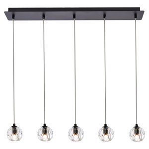 elegant lighting eren 5-light stainless steel and glass pendant in black