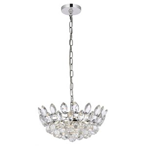 Elegant Lighting Emilia 16&quot Contemporary Iron and Crystal Pendant in Chrome