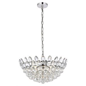 Elegant Lighting Emilia 20&quot Contemporary Iron and Crystal Pendant in Chrome