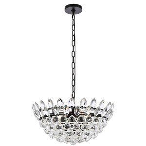 Elegant Lighting Emilia 20&quot Contemporary Iron and Crystal Pendant in Black
