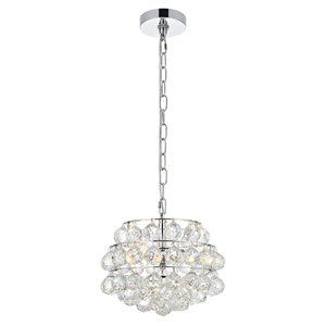 Elegant Lighting Savannah 12&quot Contemporary Iron and Crystal Pendant in Chrome