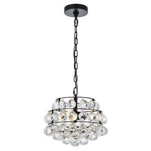 Elegant Lighting Savannah 12&quot Contemporary Iron and Crystal Pendant in Black