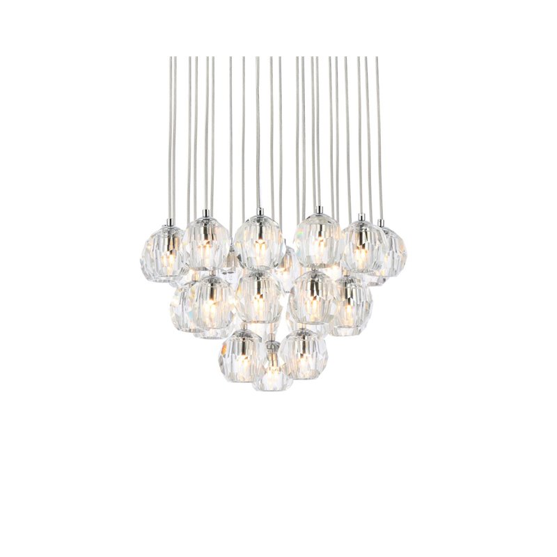 Elegant Lighting Eren 24-Light Stainless Steel and Glass Pendant in Chrome