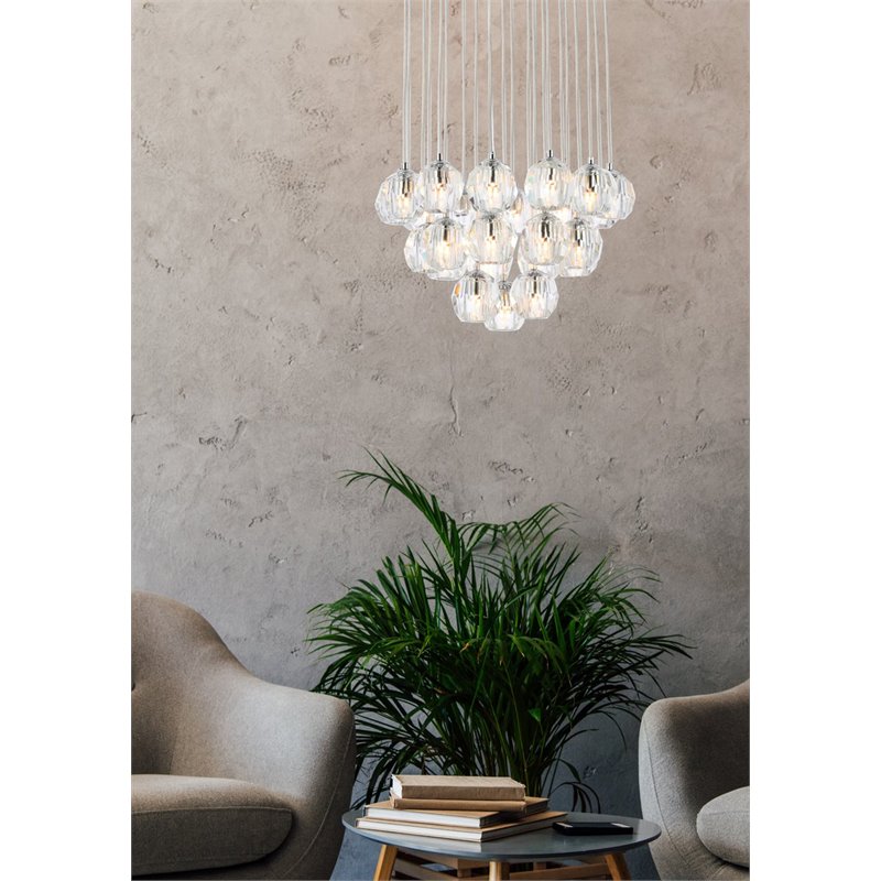 Elegant Lighting Eren 24-Light Stainless Steel and Glass Pendant in Chrome