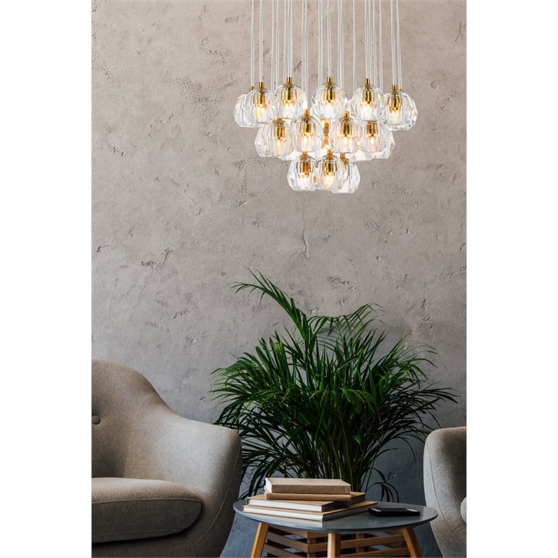 Elegant Lighting Eren 24-Light Stainless Steel and Glass Pendant in Gold