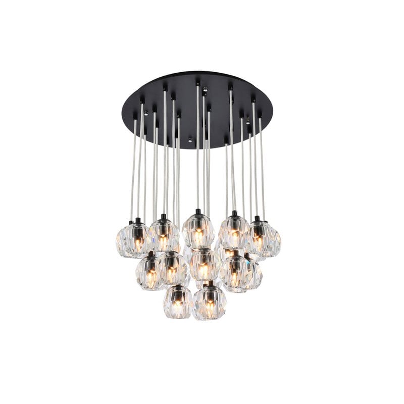 Elegant Lighting Eren 24-Light Stainless Steel and Glass Pendant in Black