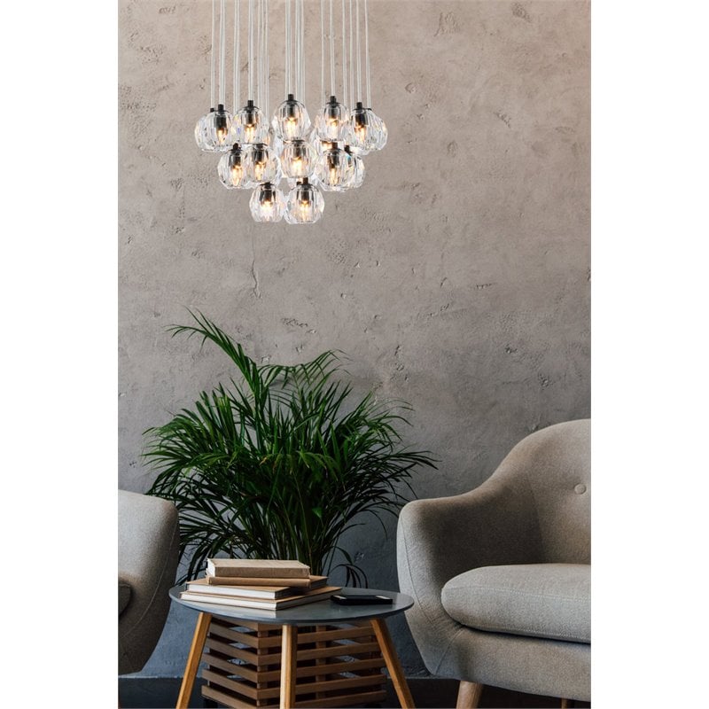 Elegant Lighting Eren 24-Light Stainless Steel and Glass Pendant in Black