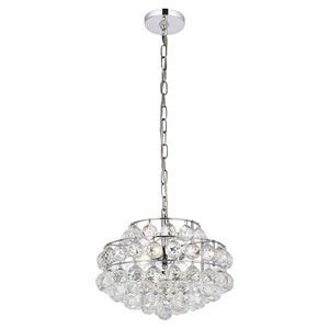 Elegant Lighting Savannah 14&quot Contemporary Iron and Crystal Pendant in Chrome