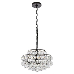 Elegant Lighting Savannah 14&quot Contemporary Iron and Crystal Pendant in Black