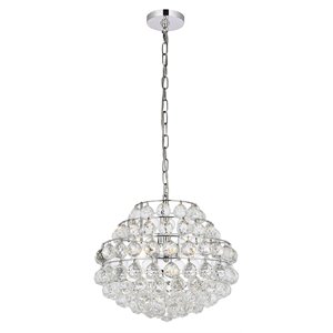 Elegant Lighting Savannah 16&quot Contemporary Iron and Crystal Pendant in Chrome
